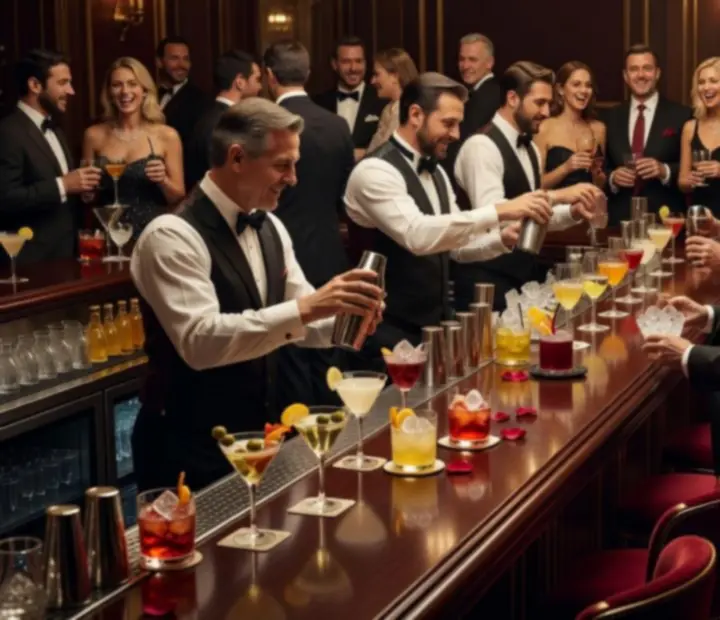 Elegancki koktajl bar i muzyka na żywo podczas wieczornego przyjęcia w stylu premium